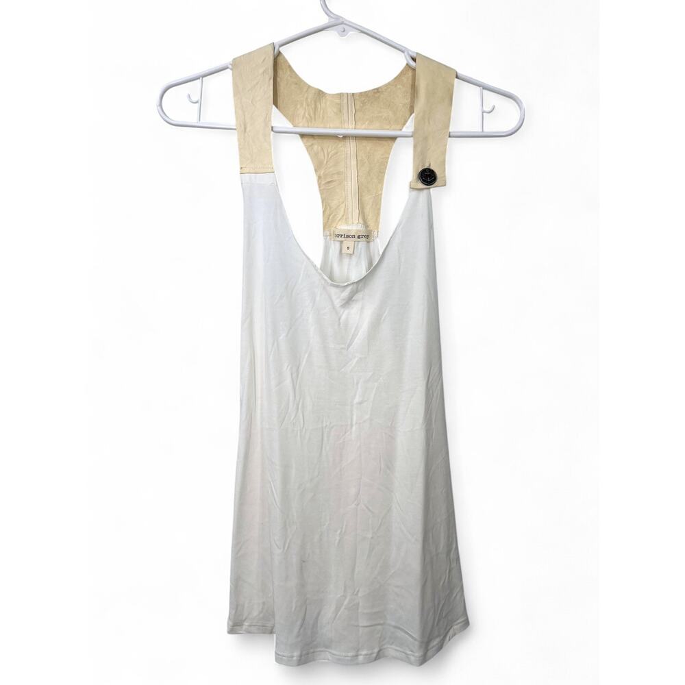 ARTISAN BOUTIQUE S Tank Top Leather Accent White Sleeveless Blouse Women